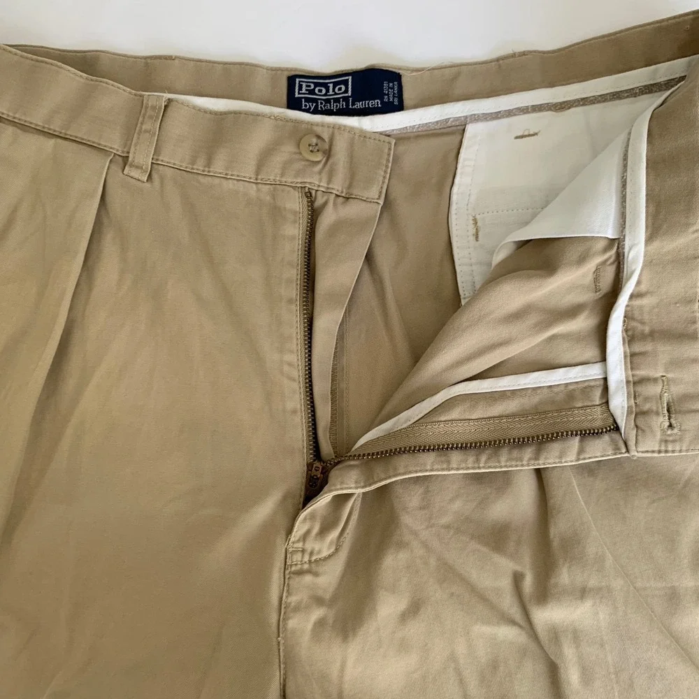 Polo Ralph Lauren Tyler Short Men‎ 36 Tan Khaki Pleated Chino Old Money Ivy
